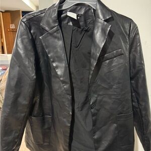 Women's Black Leather Blazer